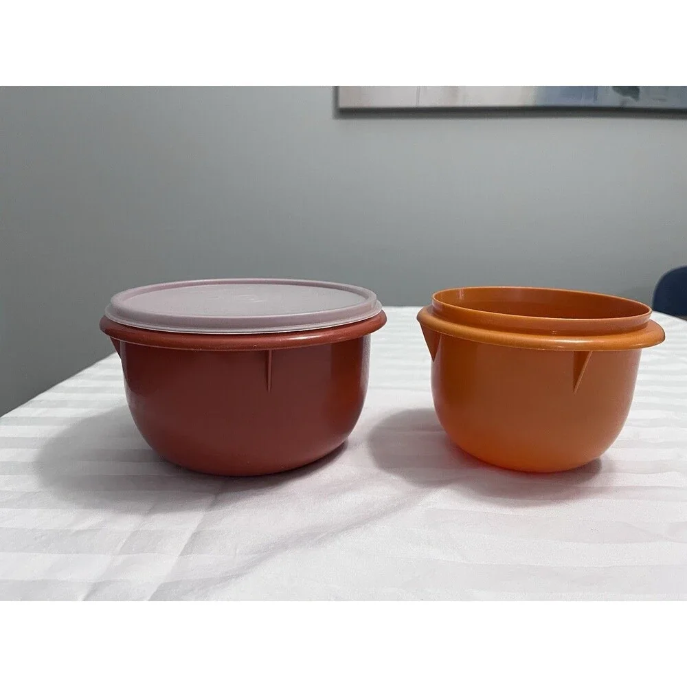 Tupperware Harvest Bowls Set 271-9 8 Cup With Lid & 270 Orange No Lid VTG